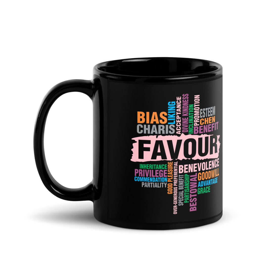 Favour Pink Black Glossy Mug