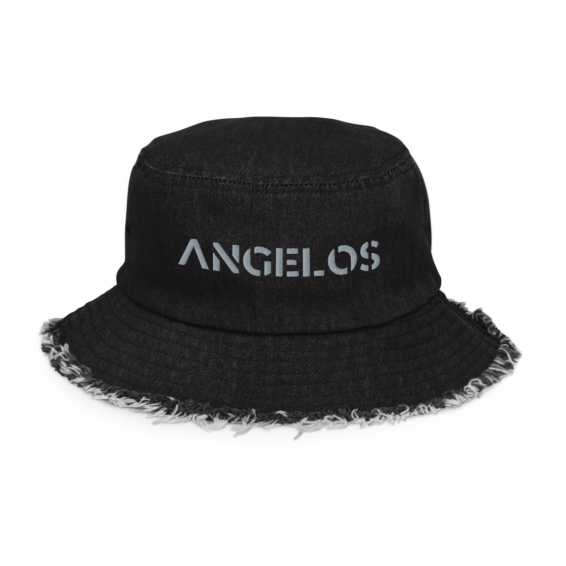 Angelos Distressed denim bucket hat