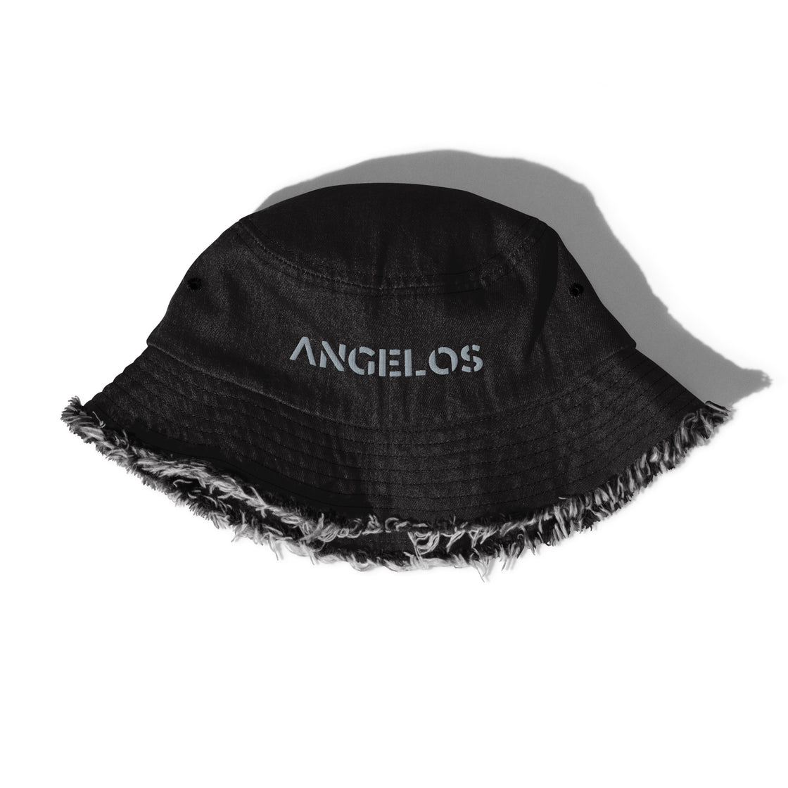 Angelos Distressed denim bucket hat