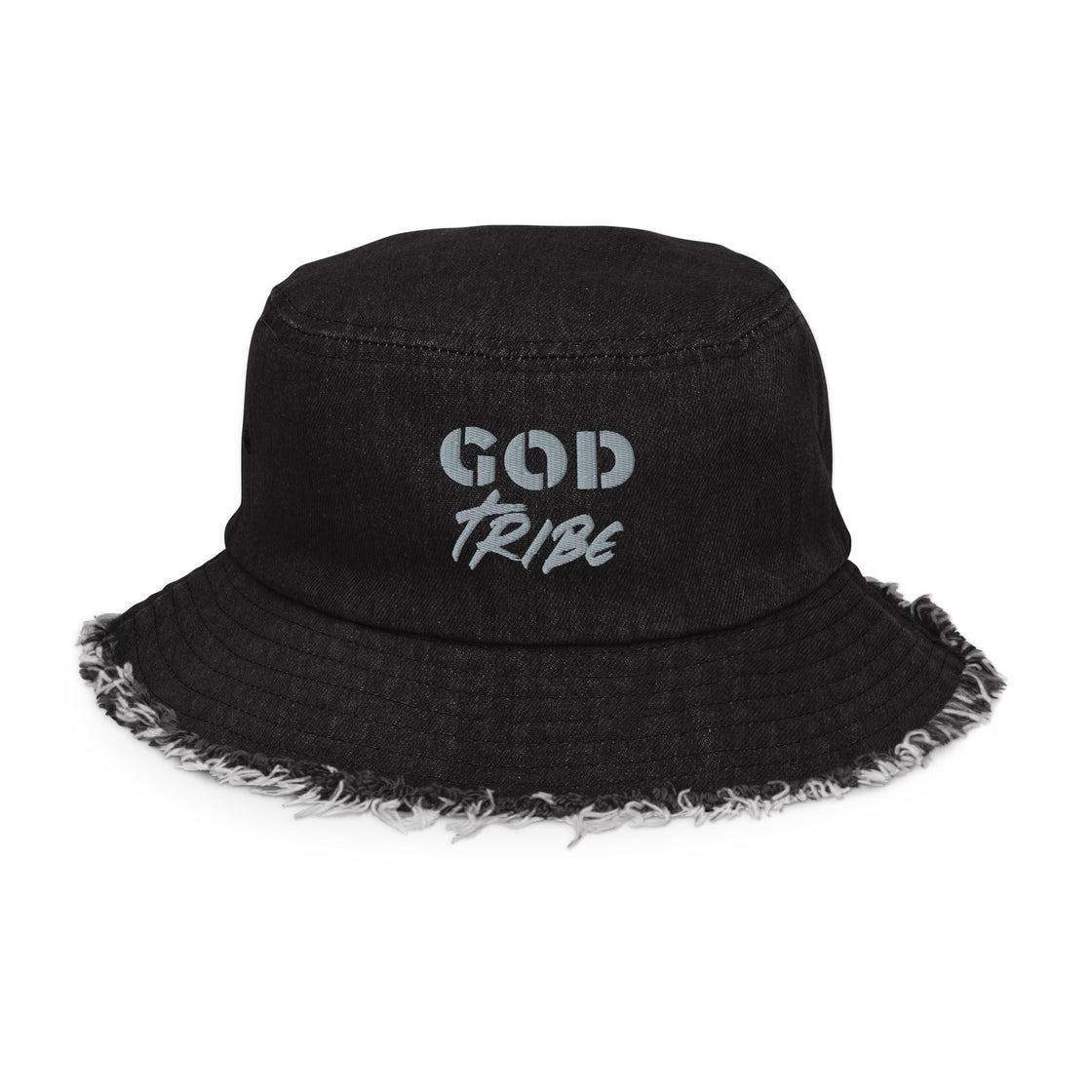 God Tribe Distressed denim bucket hat