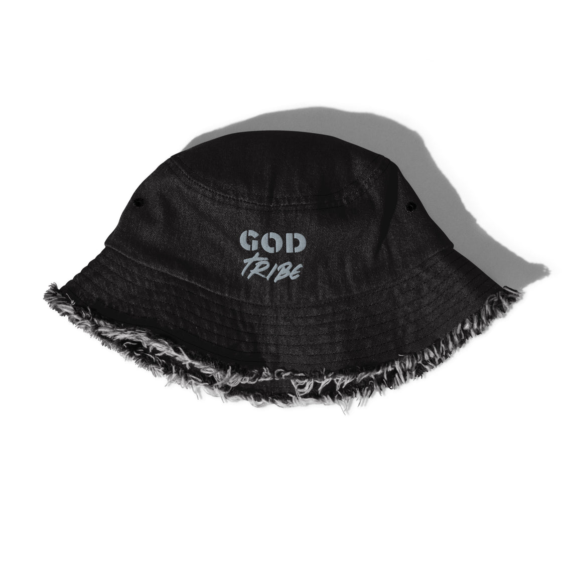 God Tribe Distressed denim bucket hat