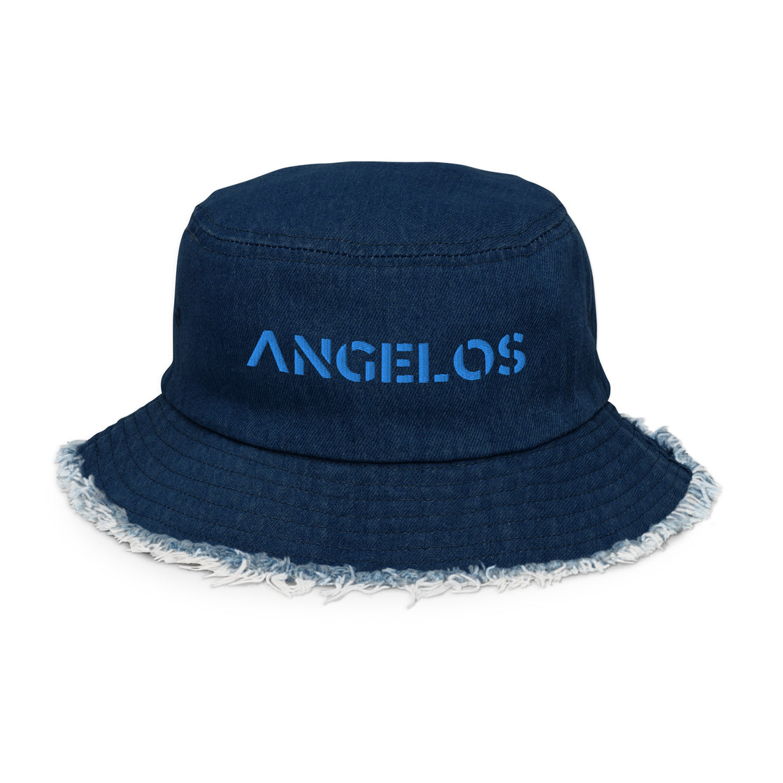 Angelos Distressed denim bucket hat