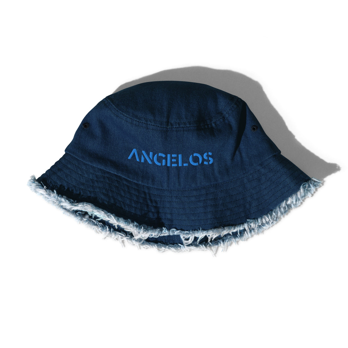 Angelos Distressed denim bucket hat