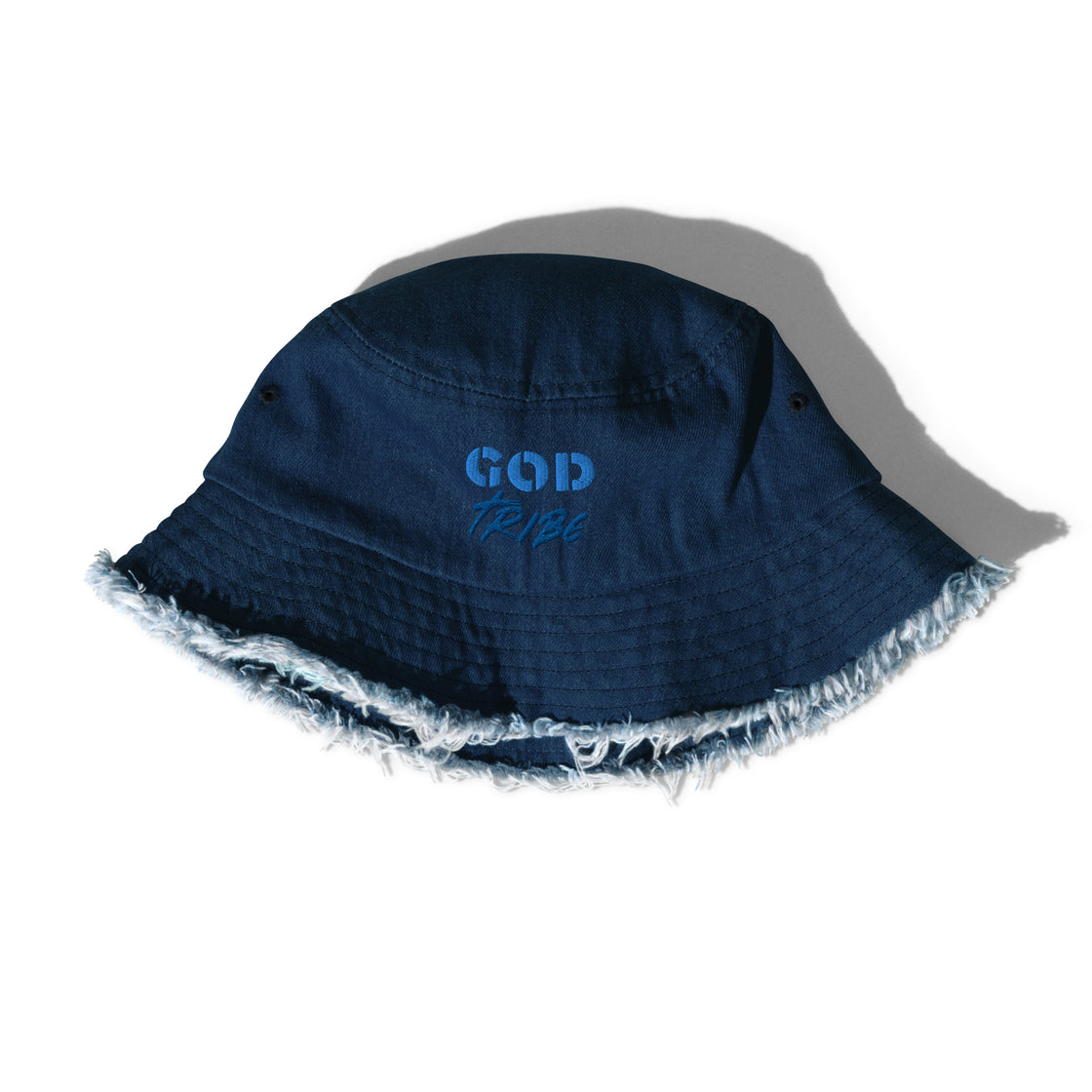 God Tribe Distressed denim bucket hat