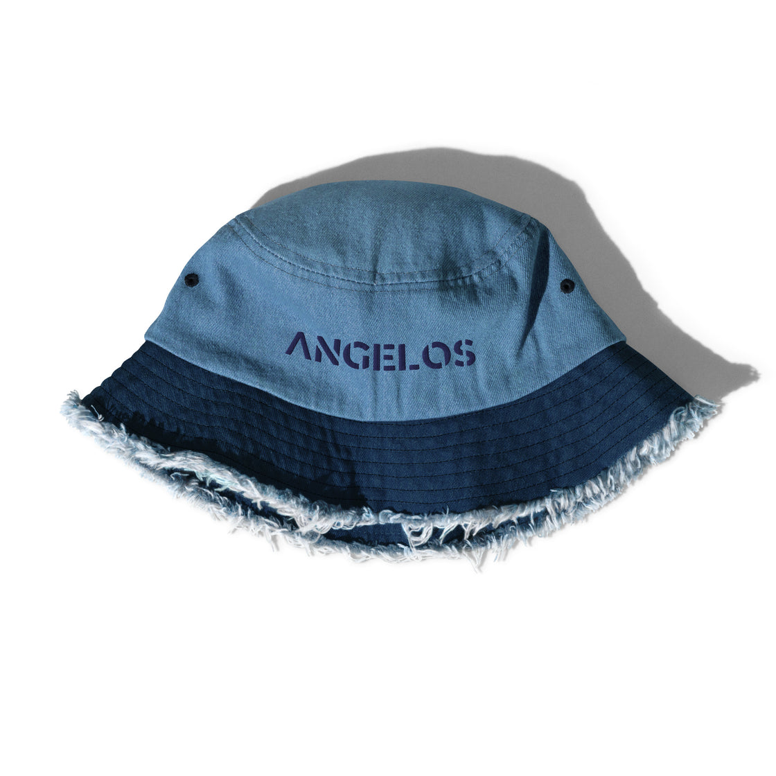 Angelos Distressed denim bucket hat