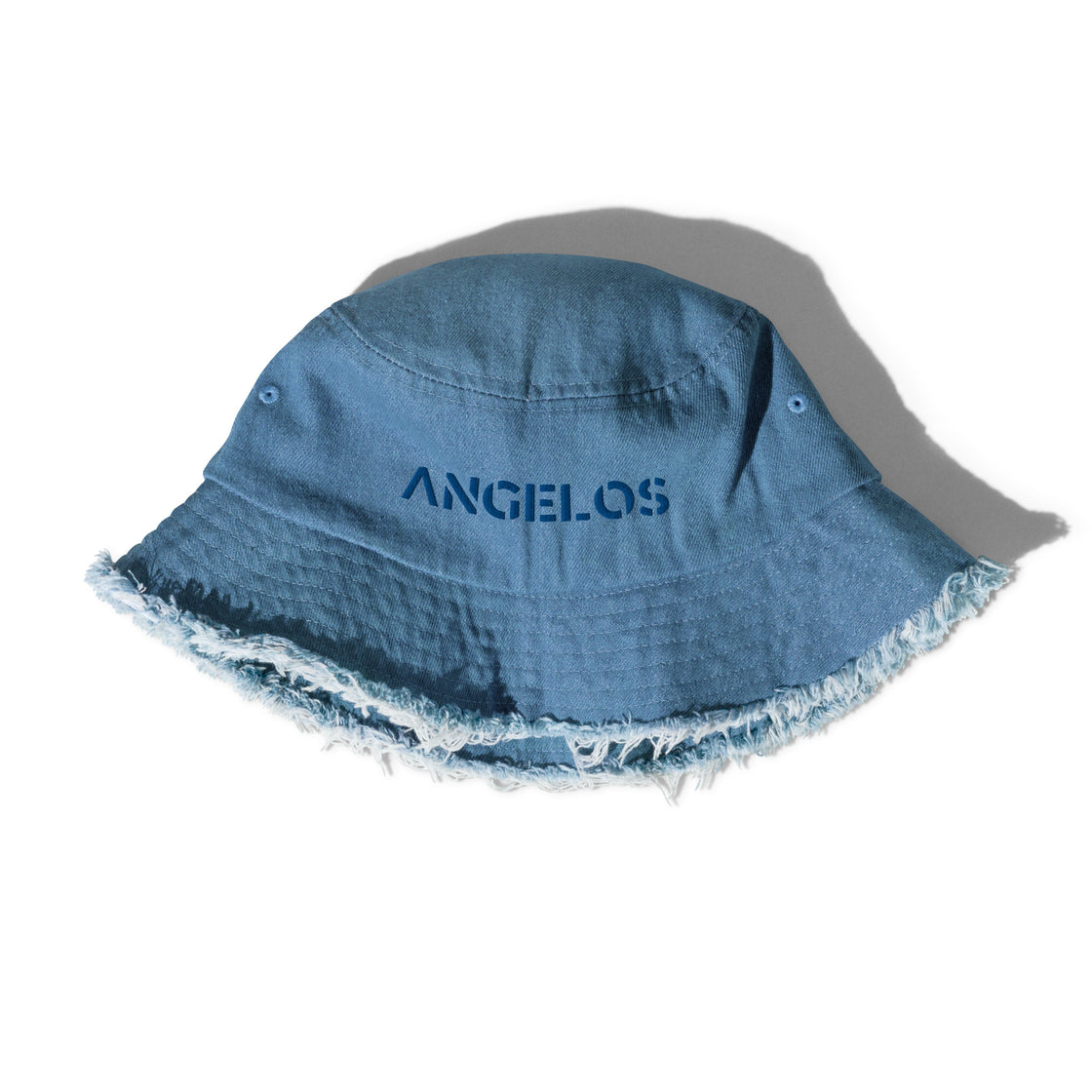 Angelos Distressed denim bucket hat