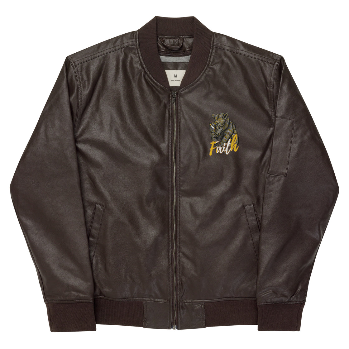 Rhinocerous kinda Faith Leather Bomber Jacket Embroidery