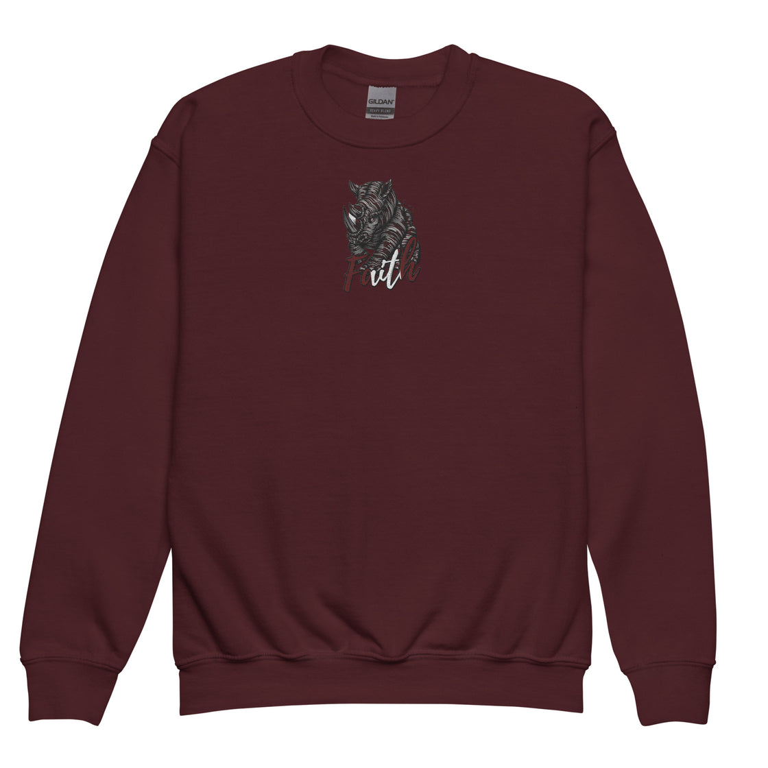 Rhino Faith Youth crewneck sweatshirt Embroidery