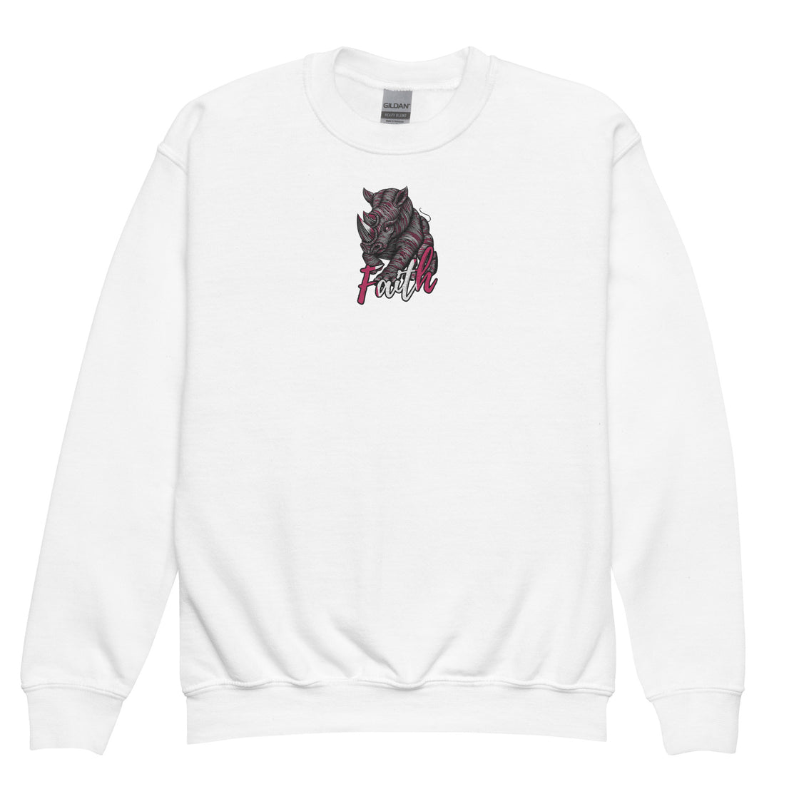 Rhino Faith Youth crewneck sweatshirt Embroidery